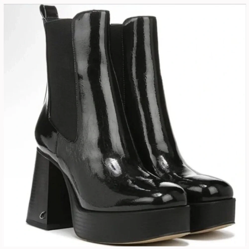 CIRUS BY SAM EDELMAN STACE FLARE HEEL PLATFORM CHELSEA BOOTS 9.5
